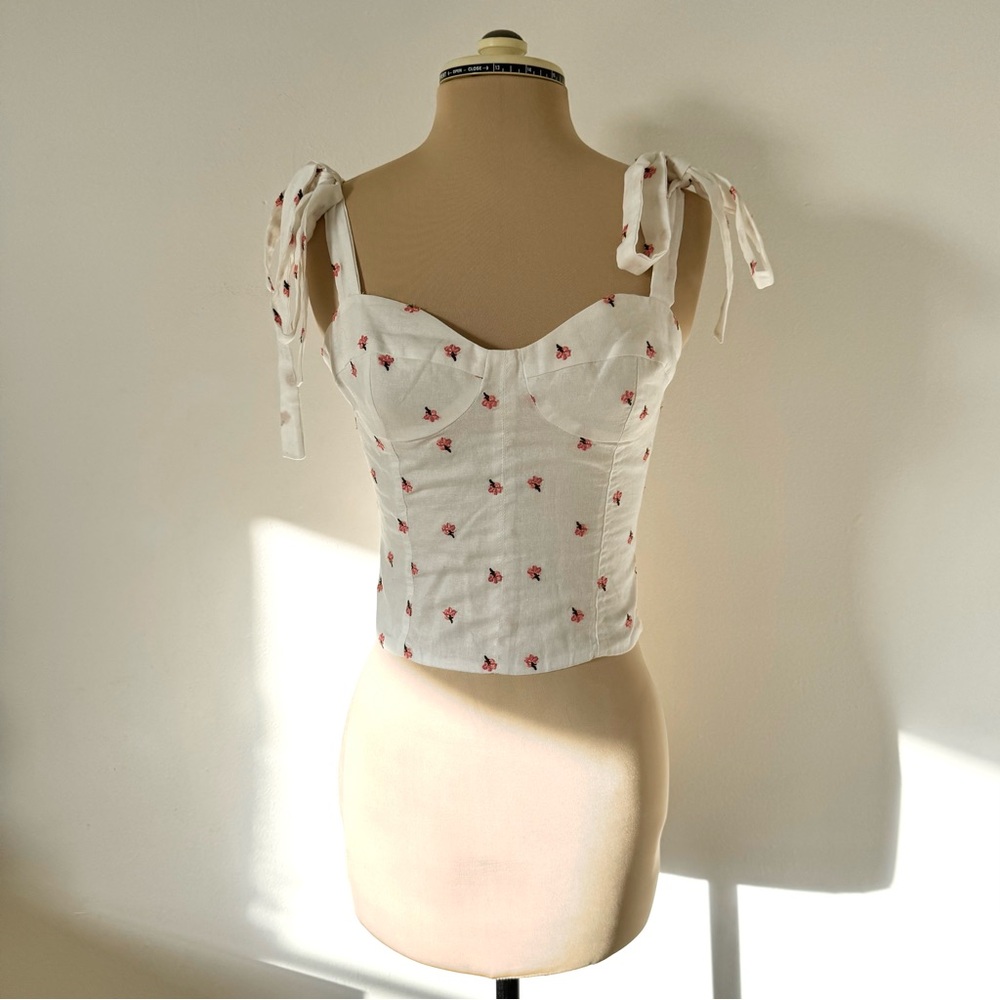 NWT Kourt Floral White Tie Strap Bustier Corset Top sz XS / 2 - Picture 2 of 16